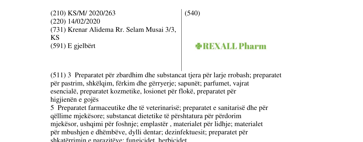 Zëri i markës REXALL Pharm në buletin