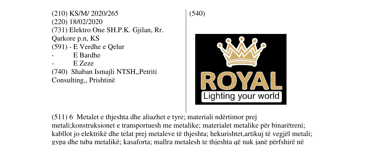 Zëri i markës ROYAL në buletin