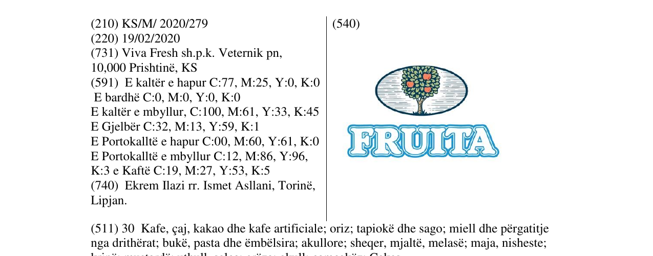 Zëri i markës FRUITA në buletin