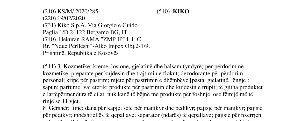 Zëri i markës KIKO në buletin