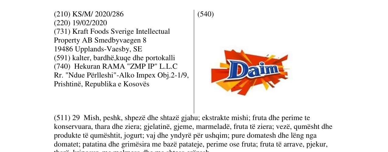 Zëri i markës Daim në buletin