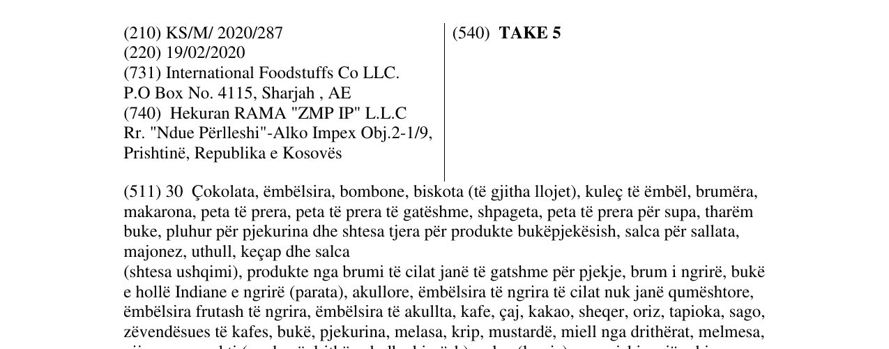 Zëri i markës TAKE 5 në buletin