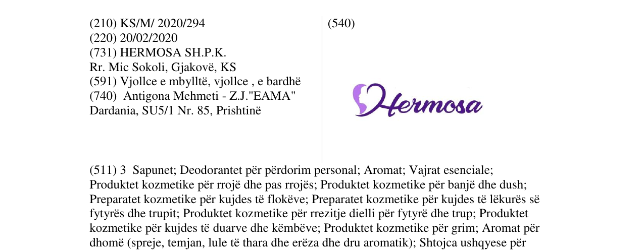 Zëri i markës Hermosa në buletin