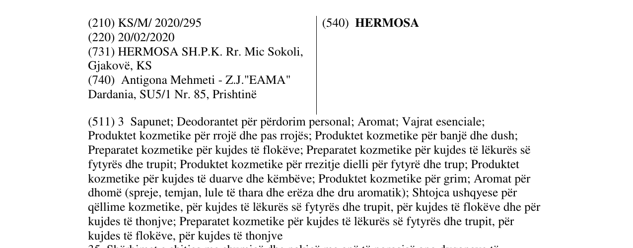 Zëri i markës HERMOSA në buletin