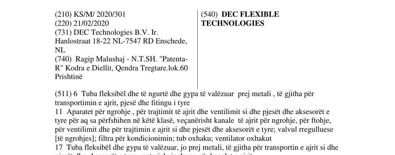 Zëri i markës DEC FLEXIBLE TECHNOLOGIES në buletin