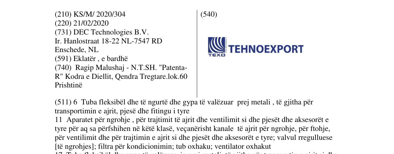Zëri i markës TEXO THENOEXPORT në buletin