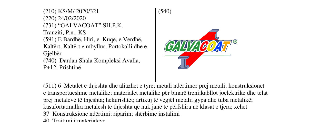 Zëri i markës GALVACOAT në buletin