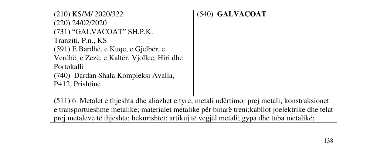 Zëri i markës GALVACOAT në buletin