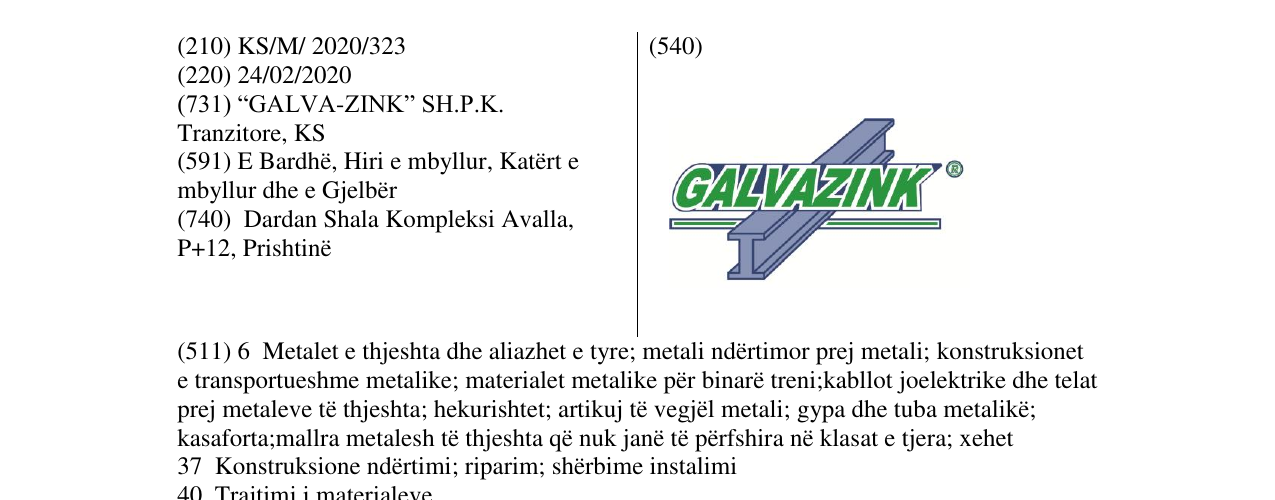 Zëri i markës GALVAZINK në buletin