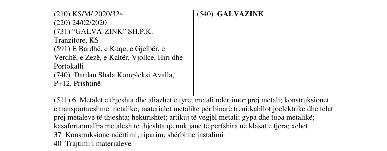 Zëri i markës GALVAZINK në buletin