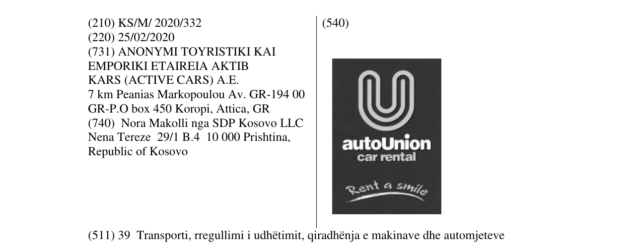 Zëri i markës autoUnion car rental në buletin