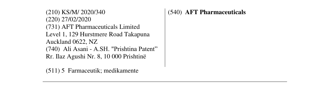 Zëri i markës AFT Pharmaceuticals në buletin