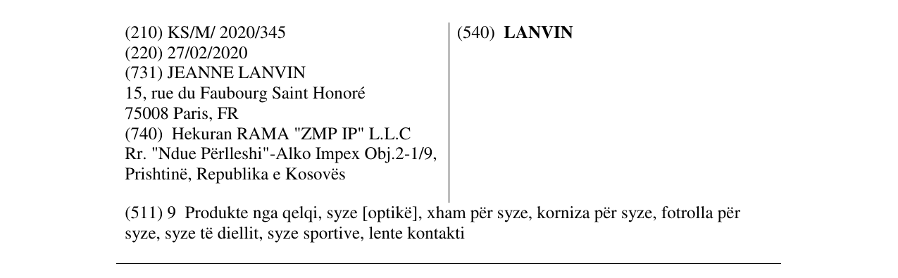 Zëri i markës LANVIN në buletin
