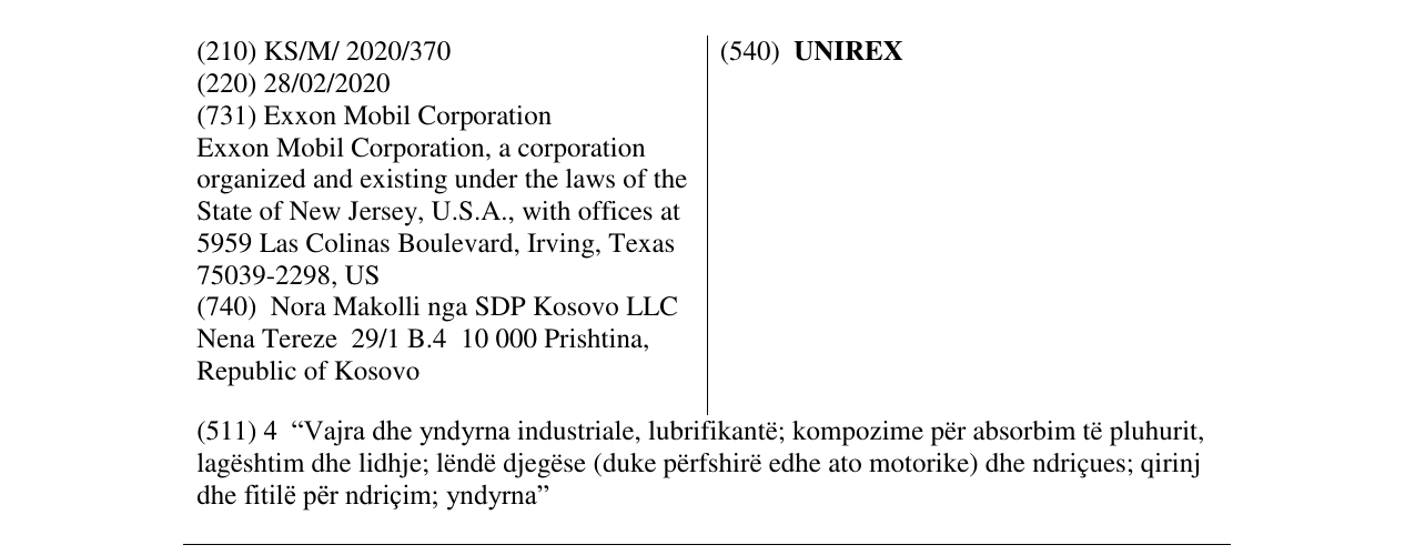Zëri i markës UNIREX në buletin