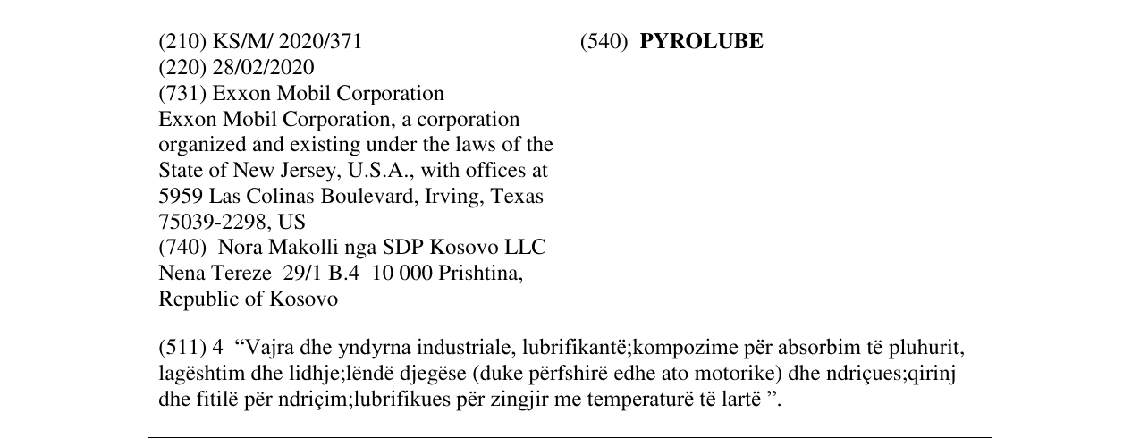 Zëri i markës PYROLUBE në buletin