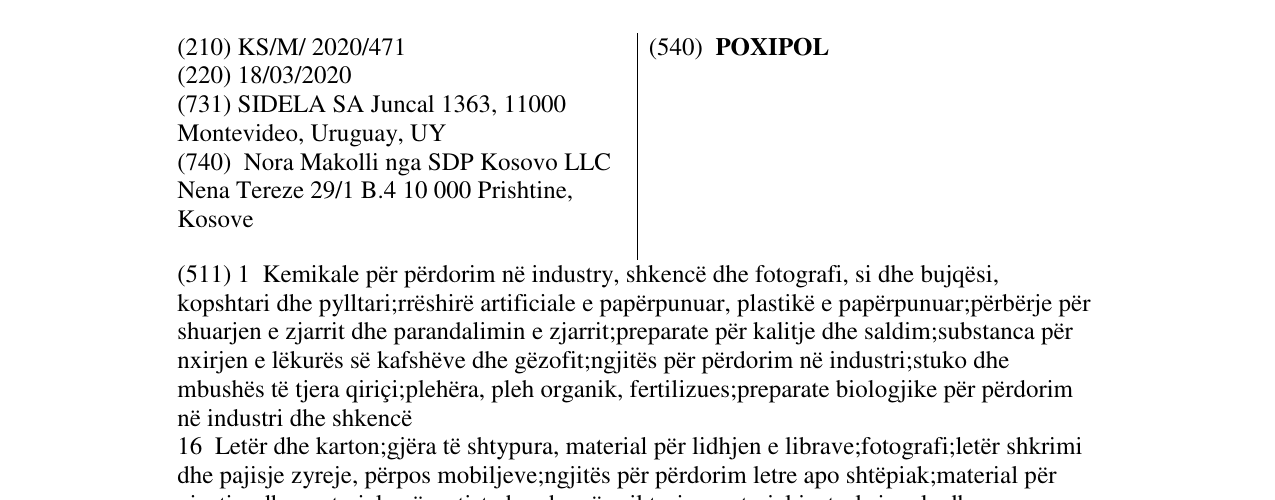 Zëri i markës POXIPOL në buletin