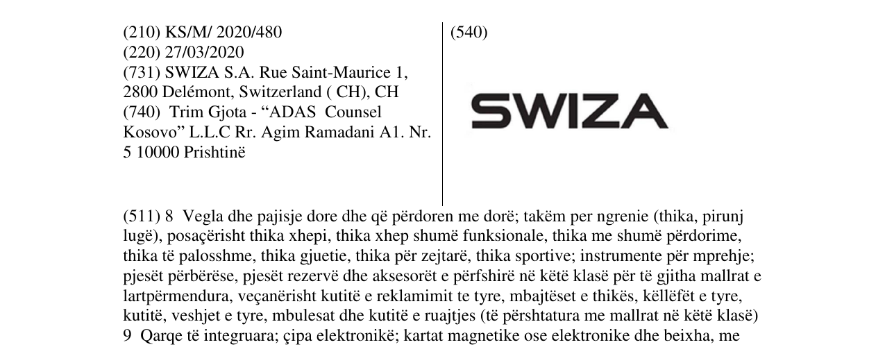 Zëri i markës SWIZA në buletin