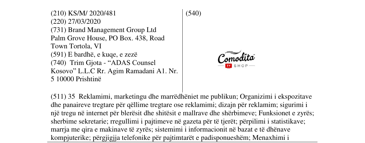 Zëri i markës COMODITA TV SHOP në buletin