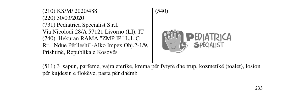 Zëri i markës PEDIATRICA SPECIALIST në buletin