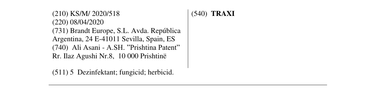 Zëri i markës TRAXI në buletin