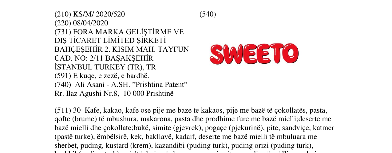 Zëri i markës SWEETO në buletin
