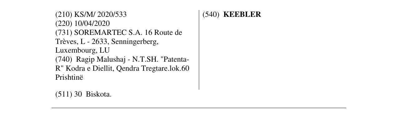 Zëri i markës KEEBLER në buletin