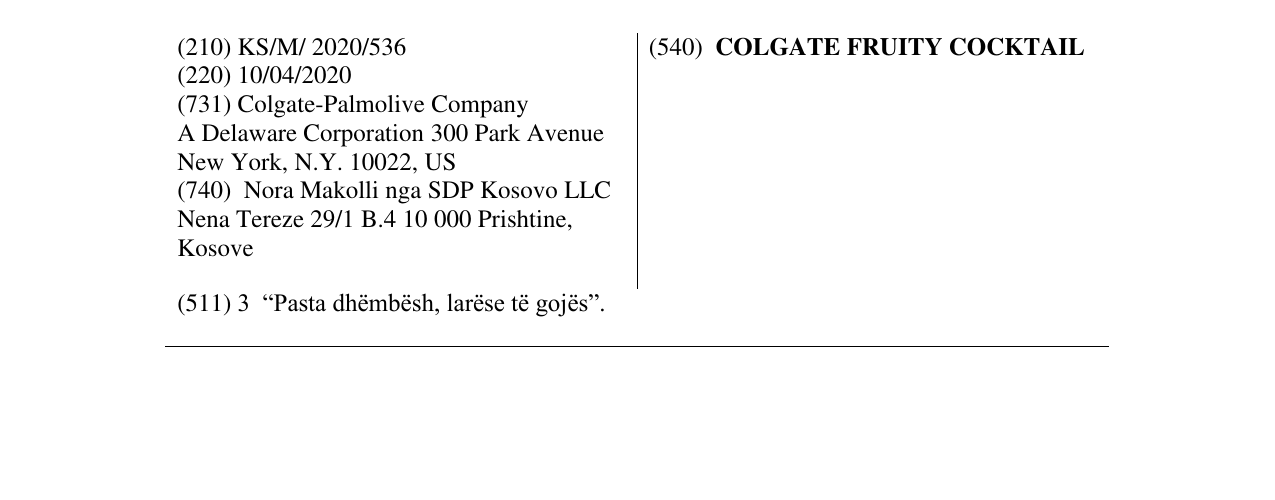 Zëri i markës COLGATE FRUITY COCKTAIL në buletin