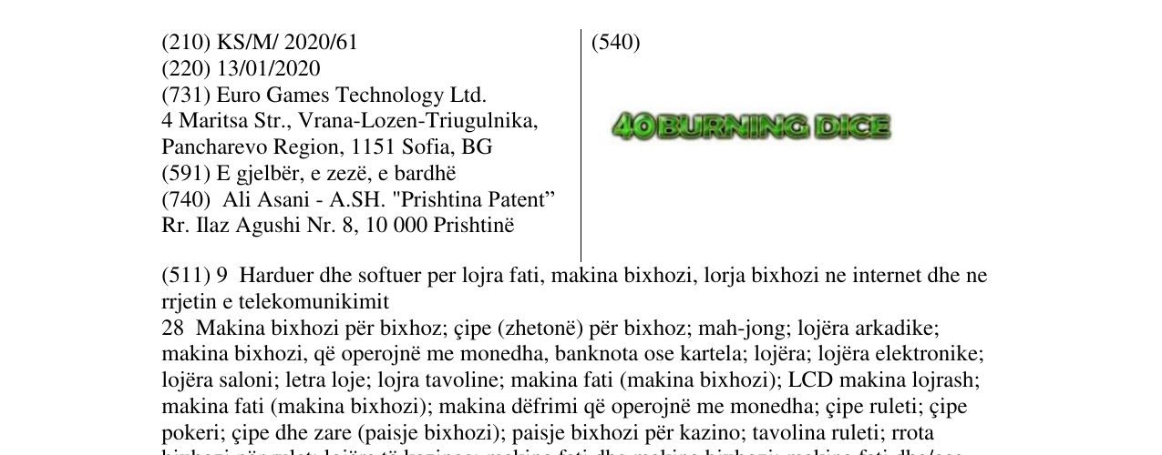 Zëri i markës 40 BURNING DICE në buletin