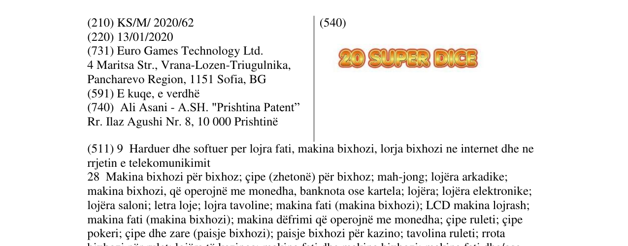 Zëri i markës 20 SUPER DICE në buletin