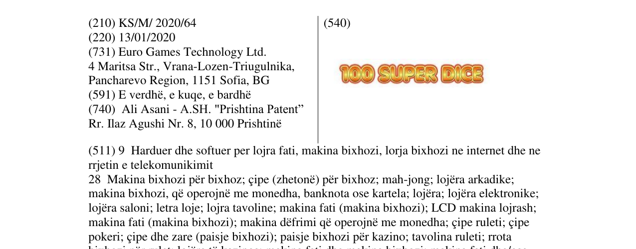 Zëri i markës 100 SUPER DICE në buletin