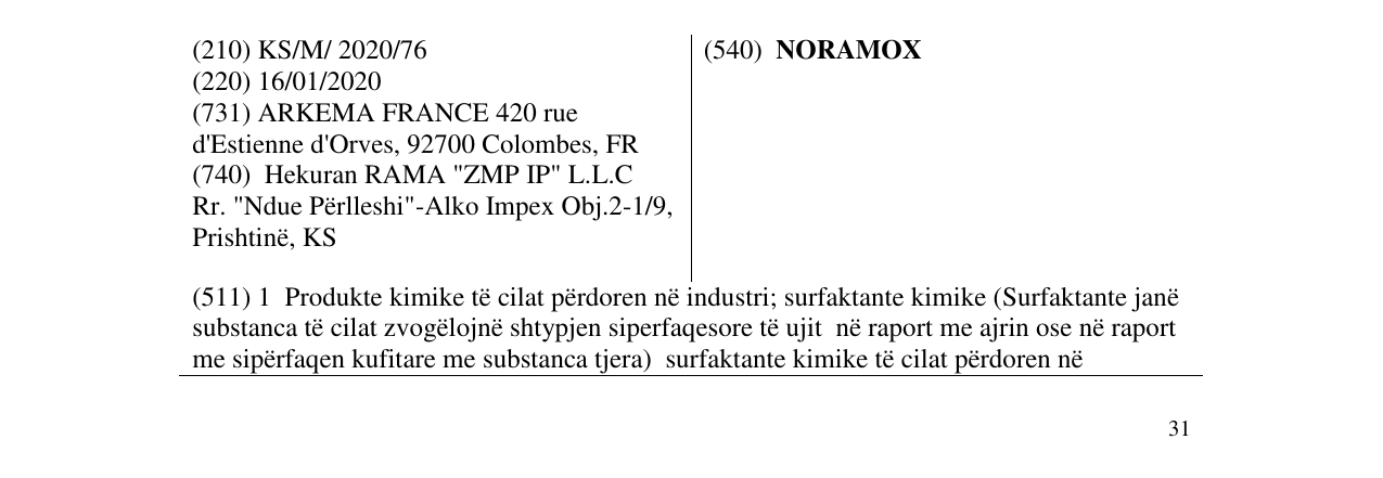 Zëri i markës NORAMOX në buletin