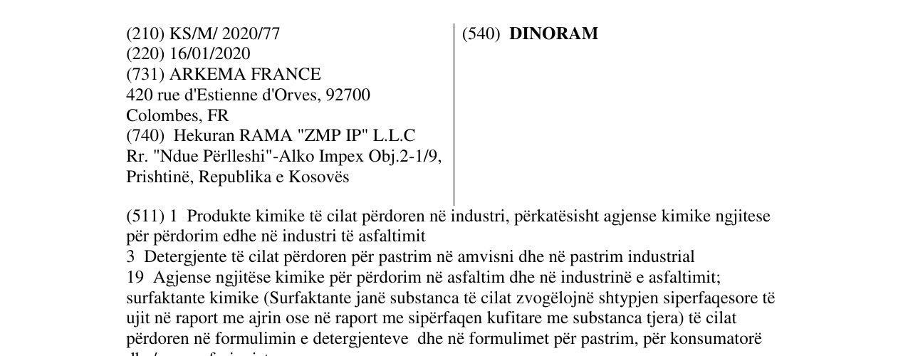 Zëri i markës DINORAM në buletin