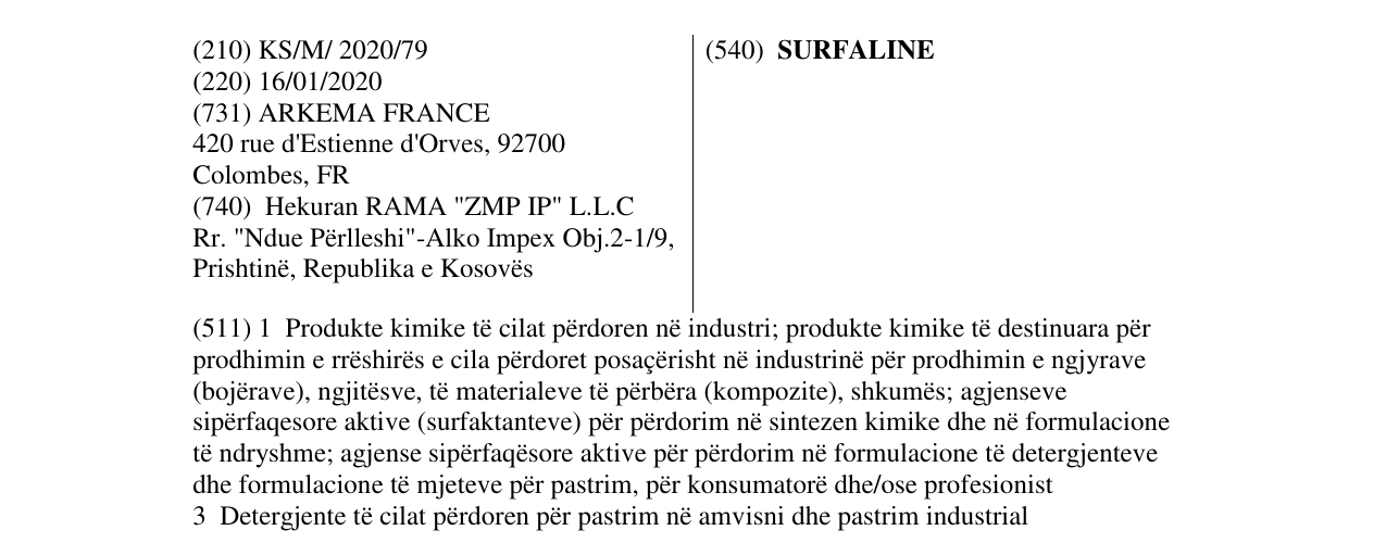 Zëri i markës SURFALINE në buletin