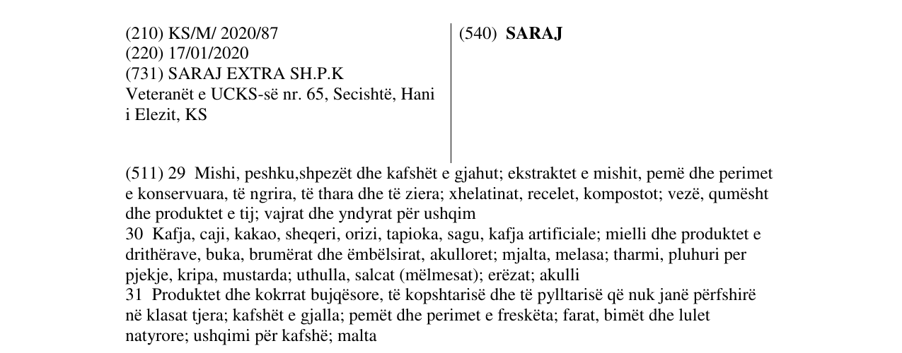 Zëri i markës SARAJ në buletin
