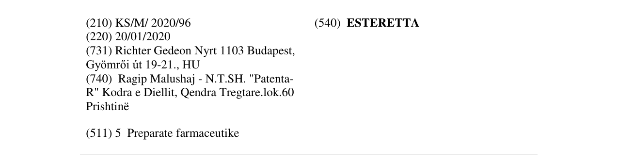 Zëri i markës ESTERETTA në buletin