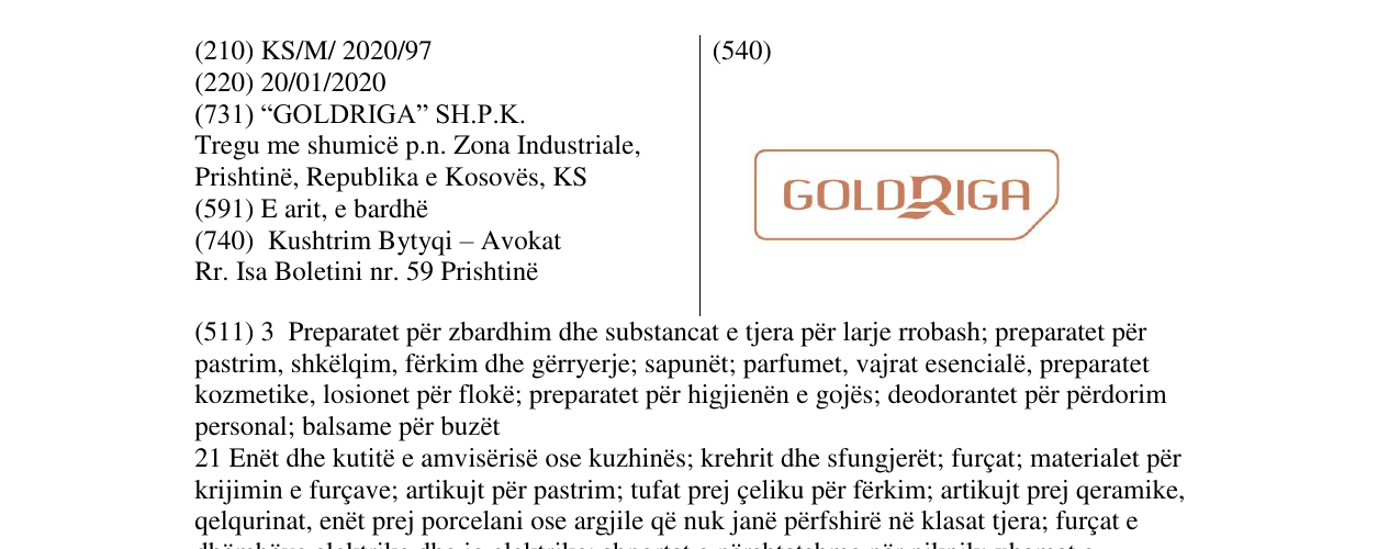 Zëri i markës GOLDRIGA në buletin