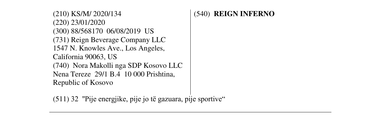 Zëri i markës REIGN INFERNO në buletin
