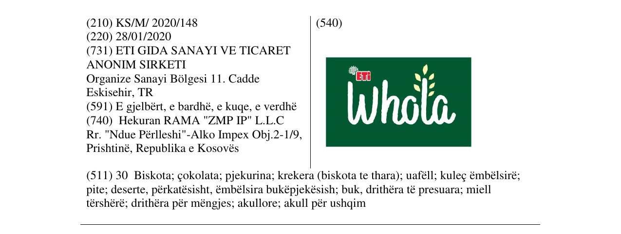 Zëri i markës WHOLA në buletin
