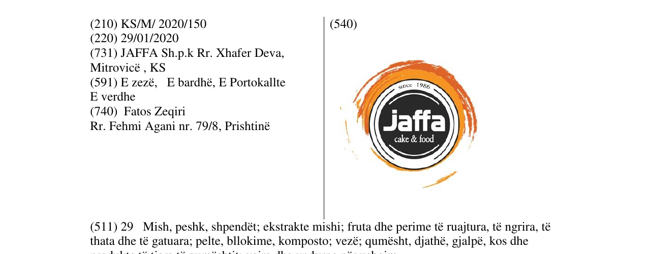 Zëri i markës jaffa cake&food në buletin