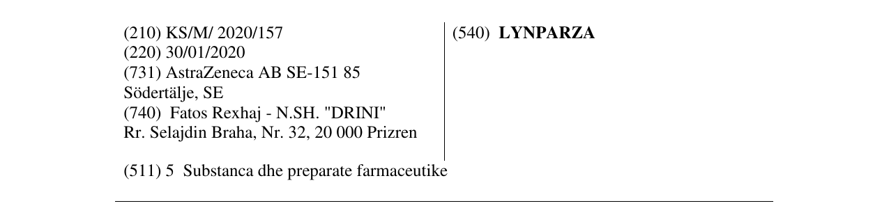 Zëri i markës LYNPARZA në buletin