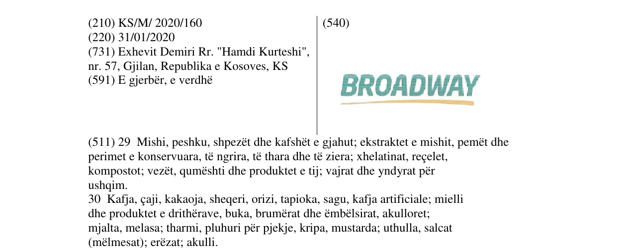 Zëri i markës BROADWAY në buletin