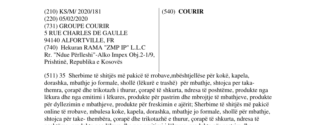 Zëri i markës COURIR në buletin