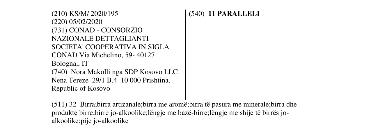 Zëri i markës 11 PARALLELI në buletin