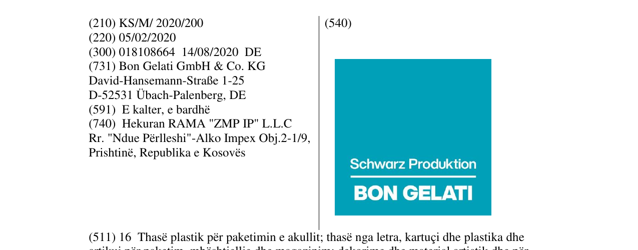 Zëri i markës BON GELATI në buletin