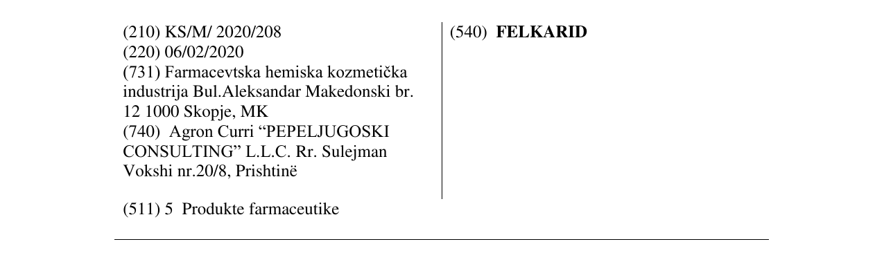 Zëri i markës FELKARID në buletin