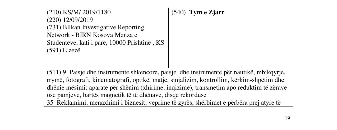 Zëri i markës Tym e Zjarr në buletin