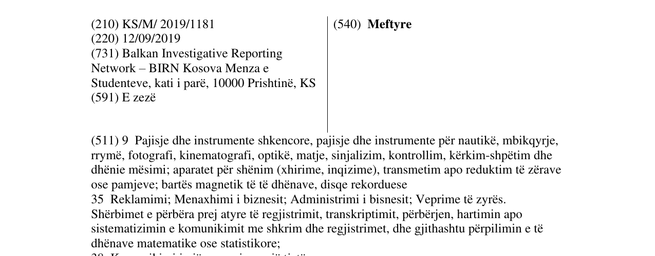 Zëri i markës Meftyre në buletin