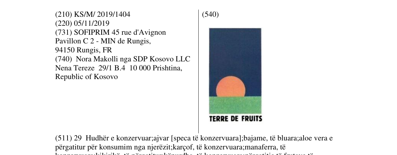 Zëri i markës TERRE DE FRUITS në buletin