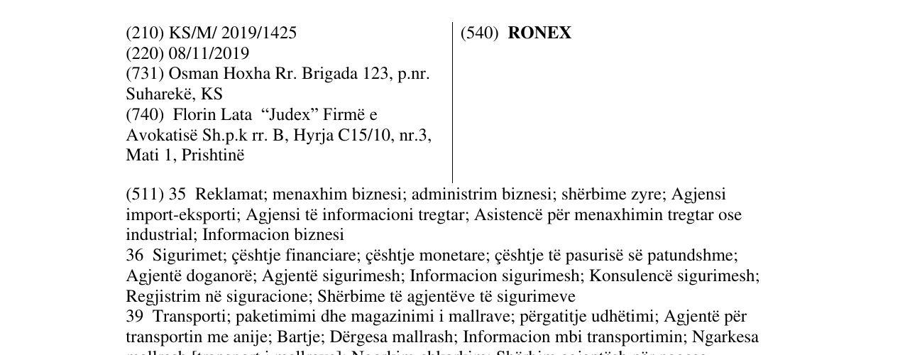 Zëri i markës RONEX në buletin