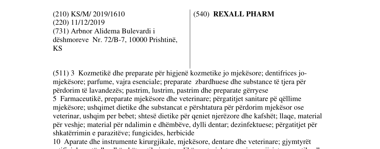 Zëri i markës REXALL PHARM në buletin